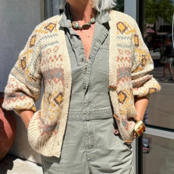 Love Riche Fair Isle Knit Cardigan Sweater | Boho Chunky Button Front |Size S - Picture 7 of 8